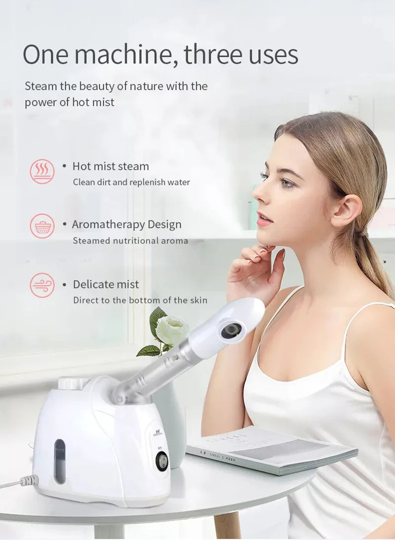 Facial Steamer – Warm Mist Humidifier for Deep Cleaning, Skin Care, and Whitening. Ideal for Home, Salon, or Spa Use.