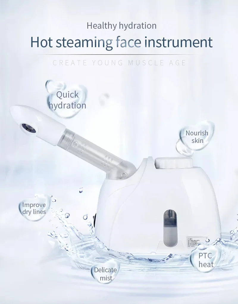 Facial Steamer – Warm Mist Humidifier for Deep Cleaning, Skin Care, and Whitening. Ideal for Home, Salon, or Spa Use.