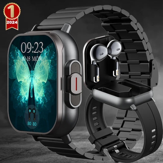 2-in-1 GPS Smartwatch with TWS Headset – Bluetooth Calling, Heart Rate & Blood Pressure Monitoring, Music Playback